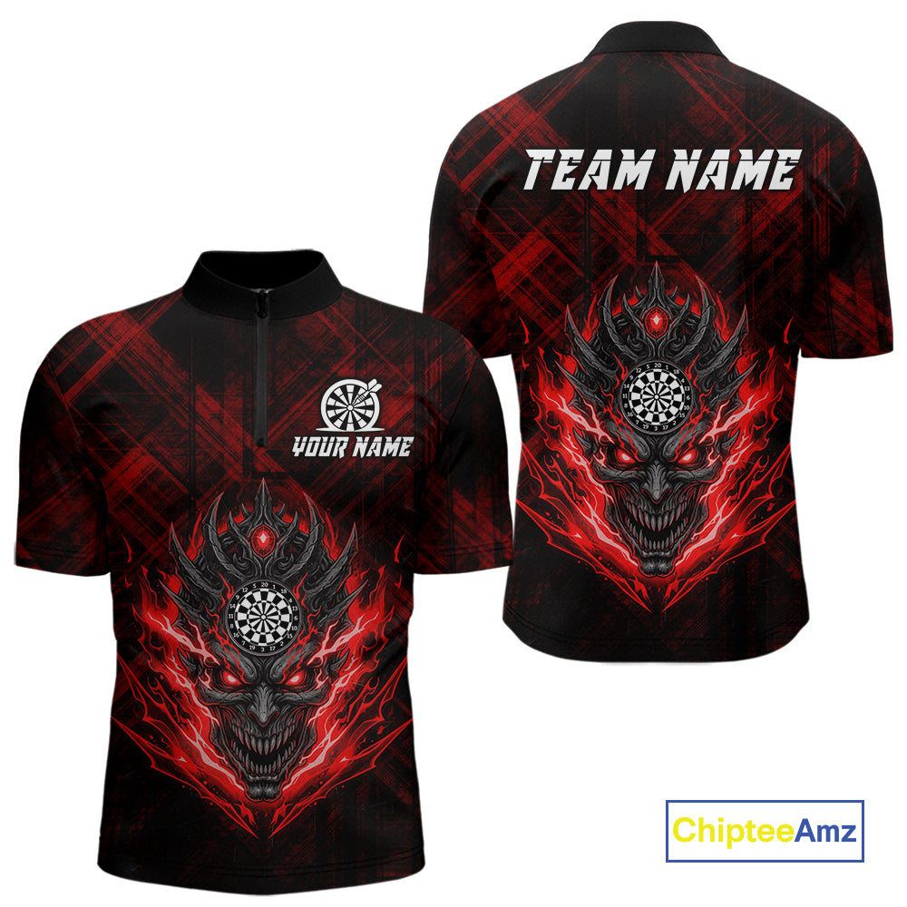 Red Skull Lightning Thunder Grunge Dartboard Custom Men Quarter-Zip Darts Shirt Dart Gifts NYN2013