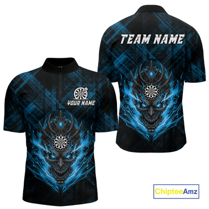 Blue Skull Lightning Thunder Grunge Dartboard Custom Men Quarter-Zip Darts Shirt Dart Gifts NYN2014