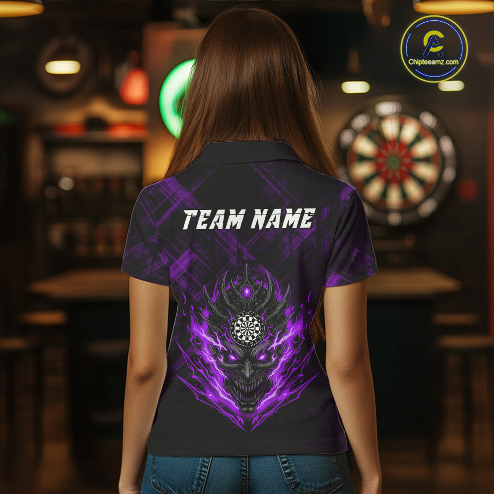 Purple Skull Lightning Thunder Grunge Dartboard Custom Women Polo Darts Shirt Dart Gifts NYN2015