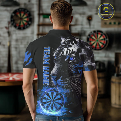 Blue Horror Tiger Fire Flame Dartboard Custom Men Darts Polo League Shirts Dart Jerseys NYN2249