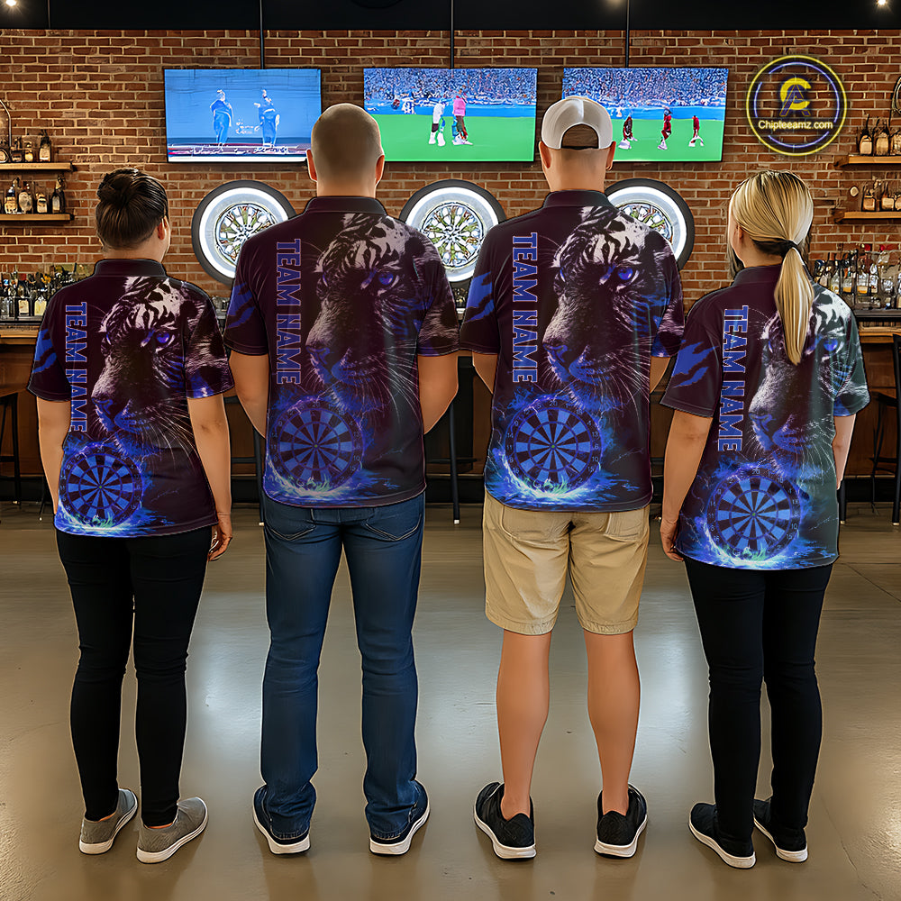 Blue Horror Tiger Fire Flame Dartboard Custom Women Darts Polo League Shirts Dart Jerseys NYN2249