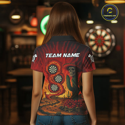 Custom Cactus Sombrero Skull Smoke Flames Dartboard Women Polo Dart Shirt Dart Gifts NYN2030