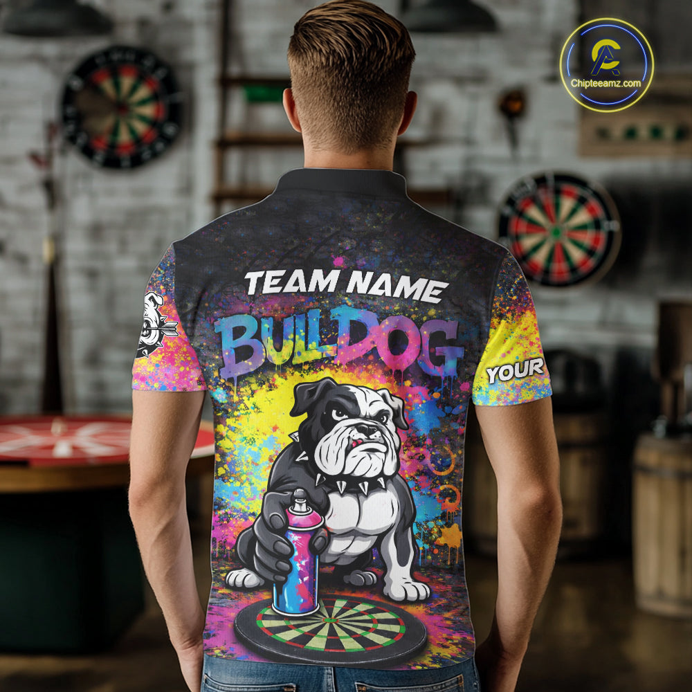 Custom Funny Bulldog Colorful Paint Men Darts Polo League Shirts Splash Dart Team Jerseys NYN2253