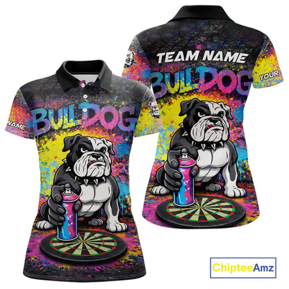 Custom Funny Bulldog Colorful Paint Women Darts Polo League Shirts Splash Dart Team Jerseys NYN2253