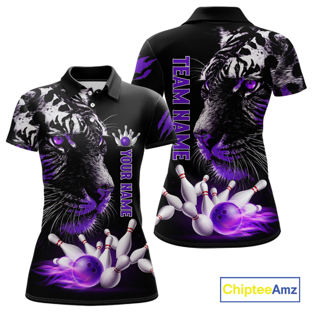 Personalized Horror Tiger Bowling Shirts For Women Purple Flaming Tiger Team Bowling Jerseys NYN3131