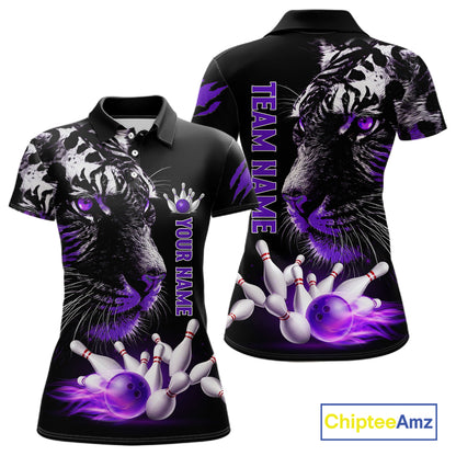 Personalized Horror Tiger Bowling Shirts For Women Purple Flaming Tiger Team Bowling Jerseys NYN3131