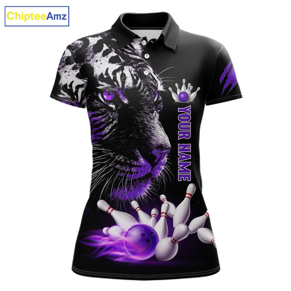 Personalized Horror Tiger Bowling Shirts For Women Purple Flaming Tiger Team Bowling Jerseys NYN3131