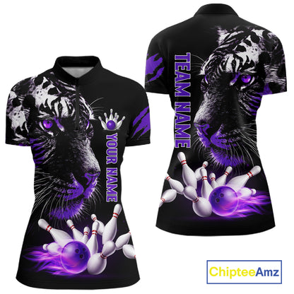 Personalized Horror Tiger Bowling Shirts For Women Purple Flaming Tiger Team Bowling Jerseys NYN3131