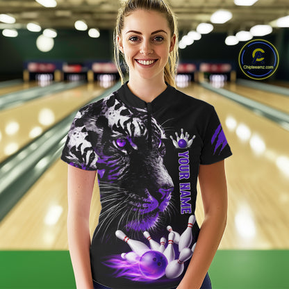 Personalized Horror Tiger Bowling Shirts For Women Purple Flaming Tiger Team Bowling Jerseys NYN3131