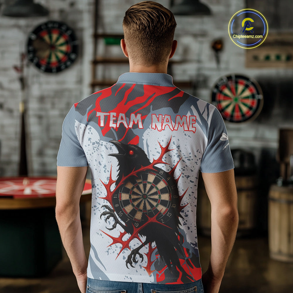 Gray And Red Raven Darts Shirt For Men - Custom Team Name - Unique Dartboard NYN0349