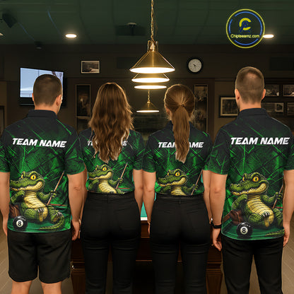 Funny Crocodile 8 Ball Pool Billiard Shirts For Women Custom Green Grunge Billiard Polo & 1/4-Zip Jersey NYN3313