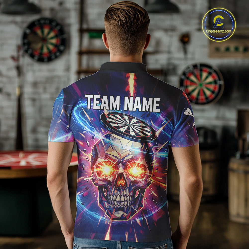 Custom Neon Skull Dartboard Colorful Lightning Dart Men Polo Jerseys Dart Team Shirts NYN1753
