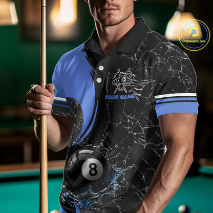 Blue Watering 8 Ball Pool Billiard Shirts For Men Custom Broken Glass Billiard Team Jersey NYN3136