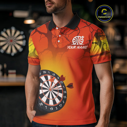 Flaming Tiger Orange Pattern Dartboard Darts Shirt For Men - Custom Name NYN0357