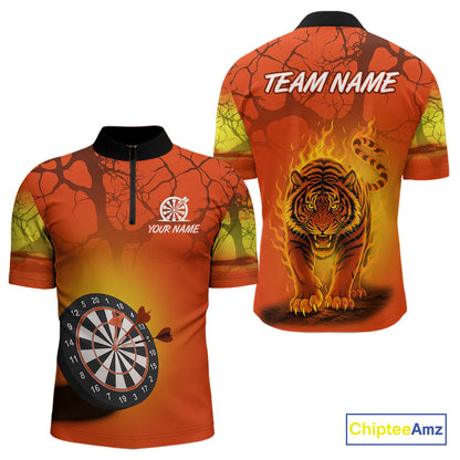 Flaming Tiger Orange Pattern Dartboard Darts Shirt For Men - Custom Name NYN0357