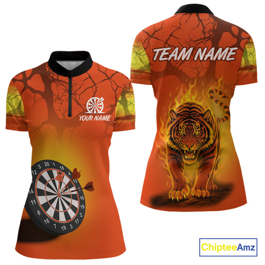 Flaming Tiger Orange Pattern Dartboard Darts Shirt For Women - Custom Name NYN0357