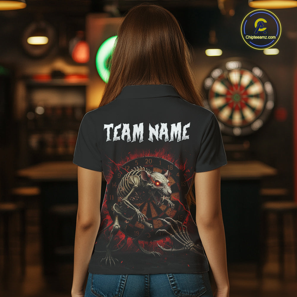 Skeletal Rat Red Splatter Dartboard Custom Women Polo Dart Shirt Skull Dart Jerseys NYN1760