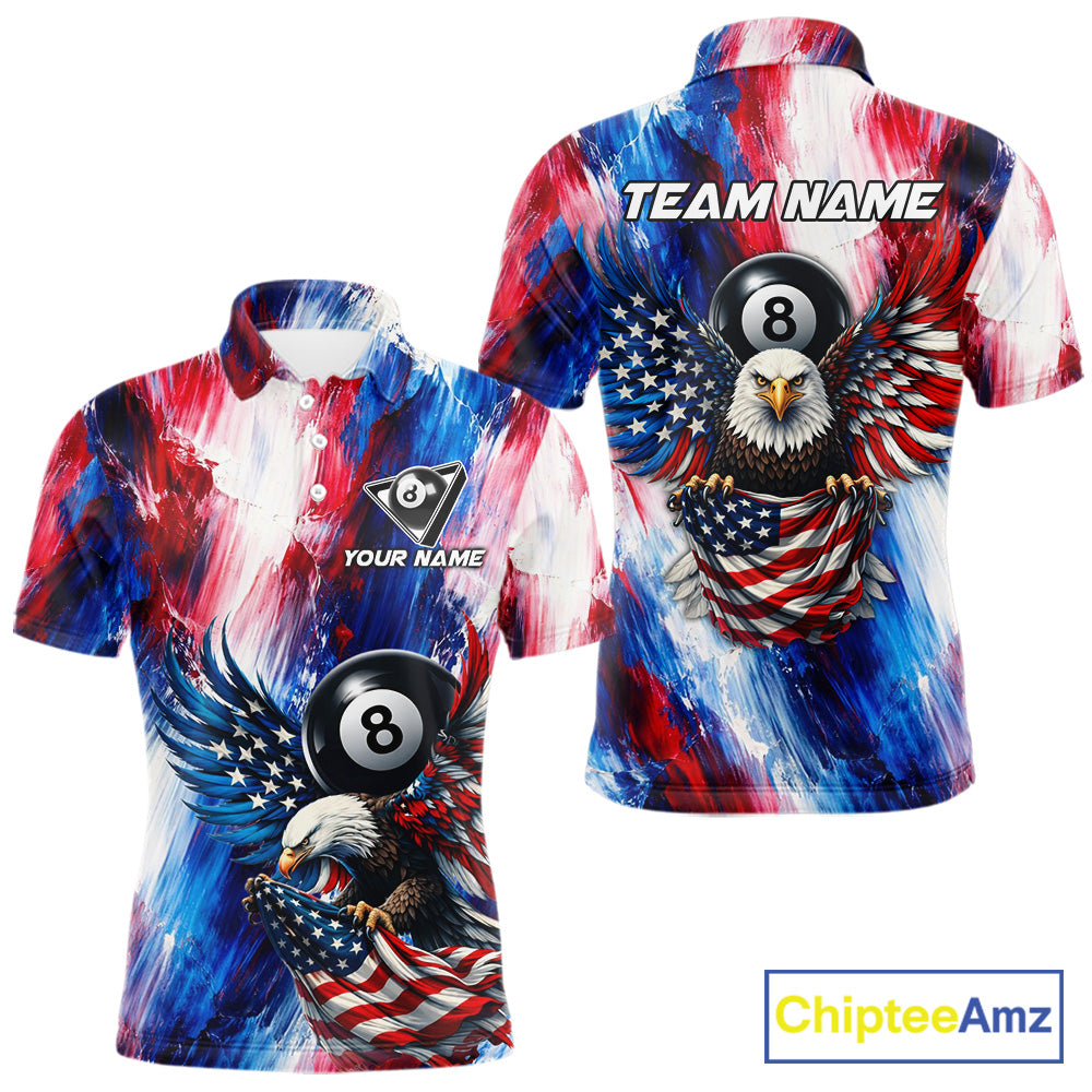 Patriotic Eagle Pool 8 Ball & 9 Ball Men Billiard Shirt Custom US Flag Paint Billiard Team Attire NYN2559