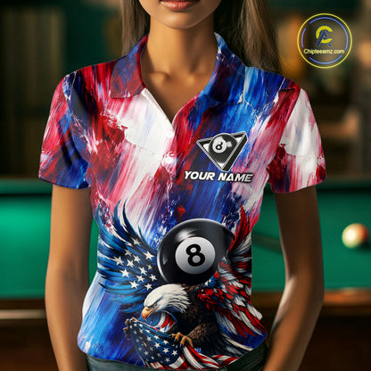 Patriotic Eagle Pool 8 Ball & 9 Ball Women Billiard Shirt Custom US Flag Paint Billiard Team Attire NYN2559