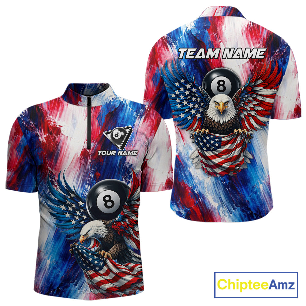 Patriotic Eagle Pool 8 Ball & 9 Ball Men Billiard Shirt Custom US Flag Paint Billiard Team Attire NYN2559