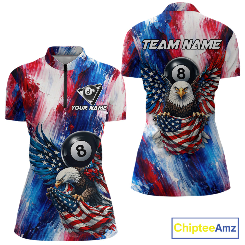 Patriotic Eagle Pool 8 Ball & 9 Ball Women Billiard Shirt Custom US Flag Paint Billiard Team Attire NYN2559