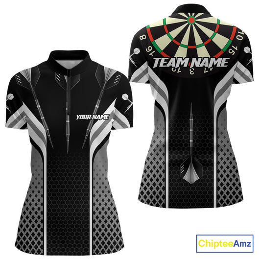 Black Darts Arrow Hit The Bullseye Darts Shirt For Women - Custom Team & Player Name NYN0361