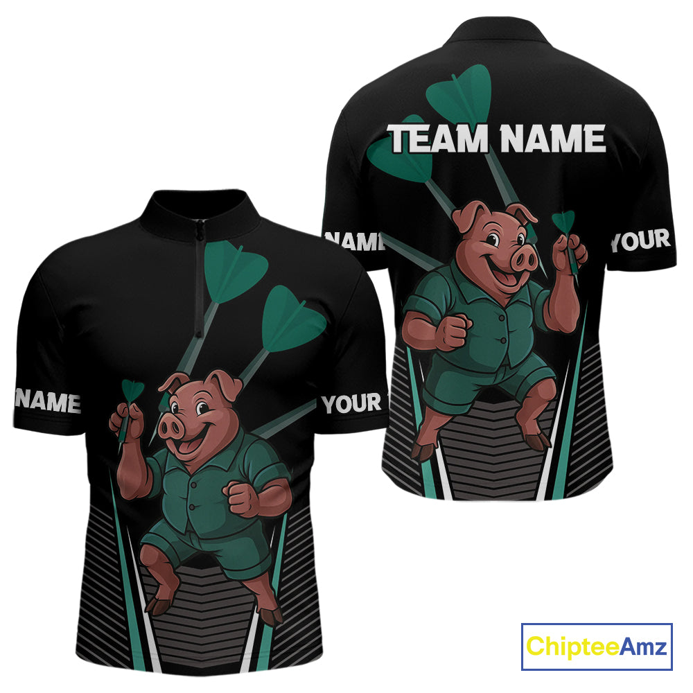 Darts Master Pig In Green Funny Darts Shirt For Men - Custom Team & Player Name NYN0363