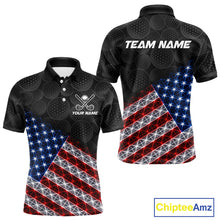 Load image into Gallery viewer, Lightning American flag golf polo shirt for men black golf ball design