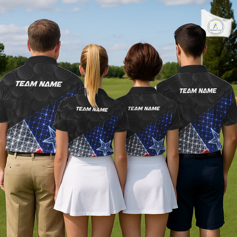 Mens Lightning Texas Flag Golf Polo Shirts Custom Black Golf Ball America Golf Shirt NYN3329
