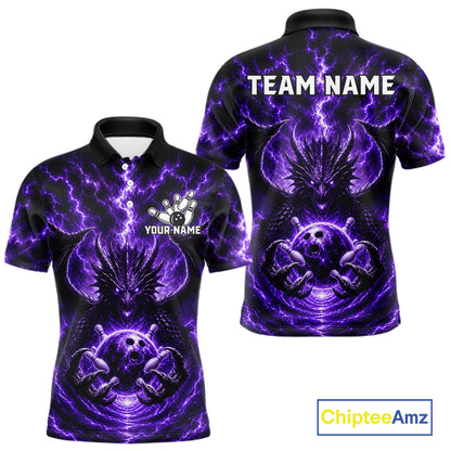 Lightning Purple Thunder Dragon Bowling Polo Shirt For Men Custom Team Bowling League Jersey Personalized Dragon Bowling Apparel