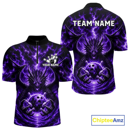 Lightning Purple Thunder Dragon Bowling Quarter-Zip Shirt For Men Custom Bowling Team Jersey