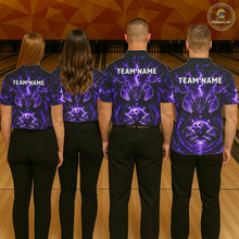 Load image into Gallery viewer, Men women bowling team wearing Purple Thunder Dragon bowling jerseys matching bowling tournament apparel