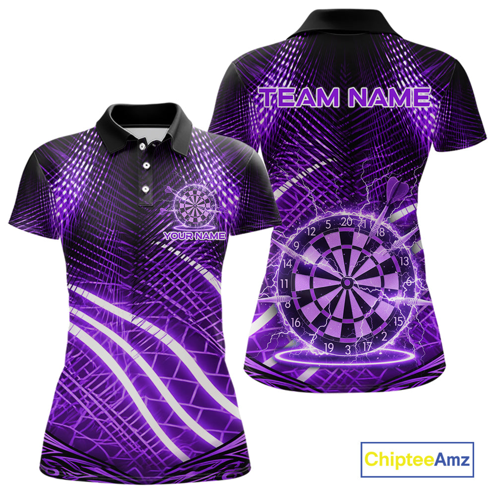 Black And Purple Stripes Light Dartboard Custom Darts Polo Shirts Women Dart Team Jerseys NYN2275