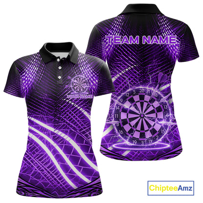 Black And Purple Stripes Light Dartboard Custom Darts Polo Shirts Women Dart Team Jerseys NYN2275
