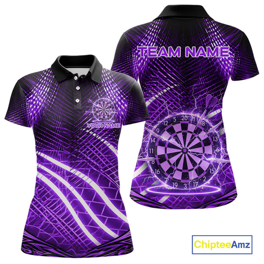 Black And Purple Stripes Light Dartboard Custom Darts Polo Shirts Women Dart Team Jerseys NYN2275