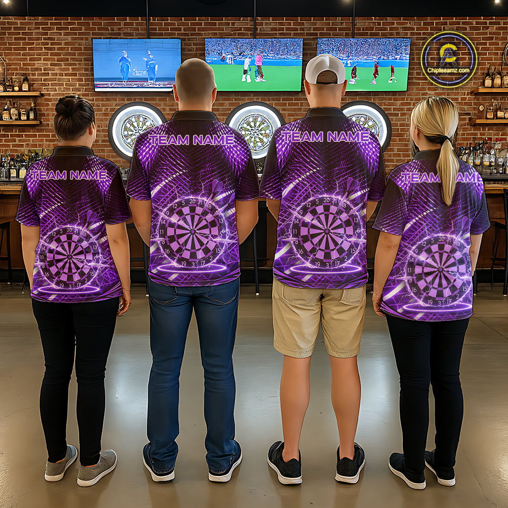Black And Purple Stripes Light Dartboard Custom Darts Polo Shirts Women Dart Team Jerseys NYN2275