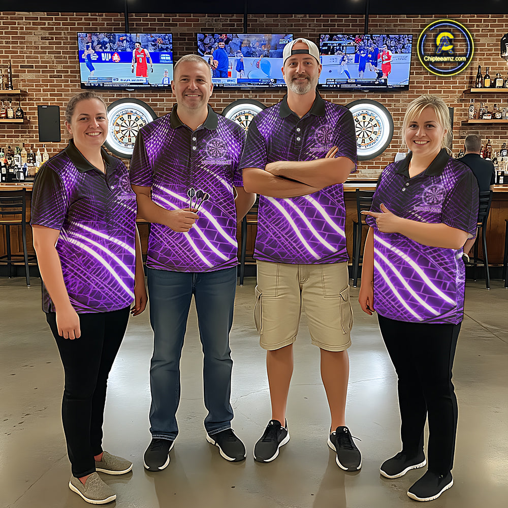Black And Purple Stripes Light Dartboard Custom Darts Polo Shirts Women Dart Team Jerseys NYN2275