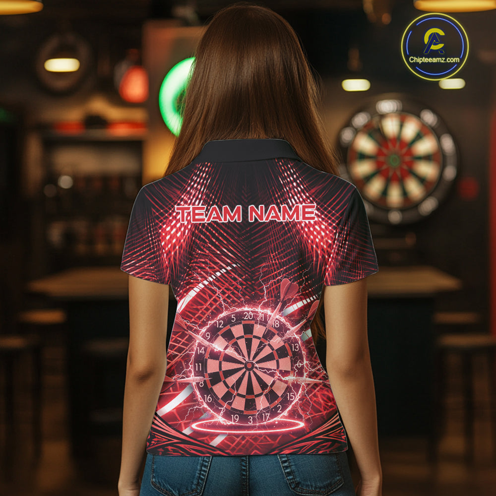 Black And Red Stripes Light Dartboard Custom Darts Polo Shirts Women Dart Team Jerseys NYN2276