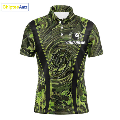 Green Camo 8 Ball Billiard Polo & 1/4 Zip Shirt For Men Custom Pool Team Shirt, Billiard Clothes NYN2941