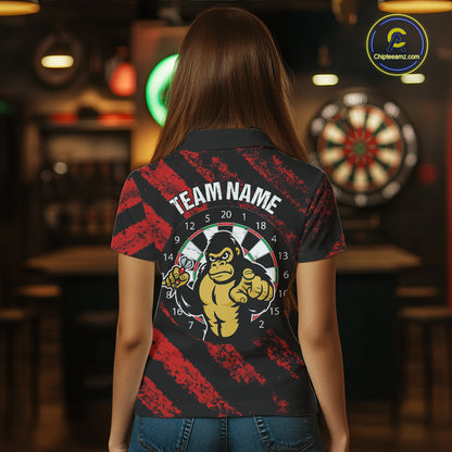 Custom Black And Red Gorilla Funny Dart Polo Shirt For Women Outfits Grunge Dart Jerseys NYN1525
