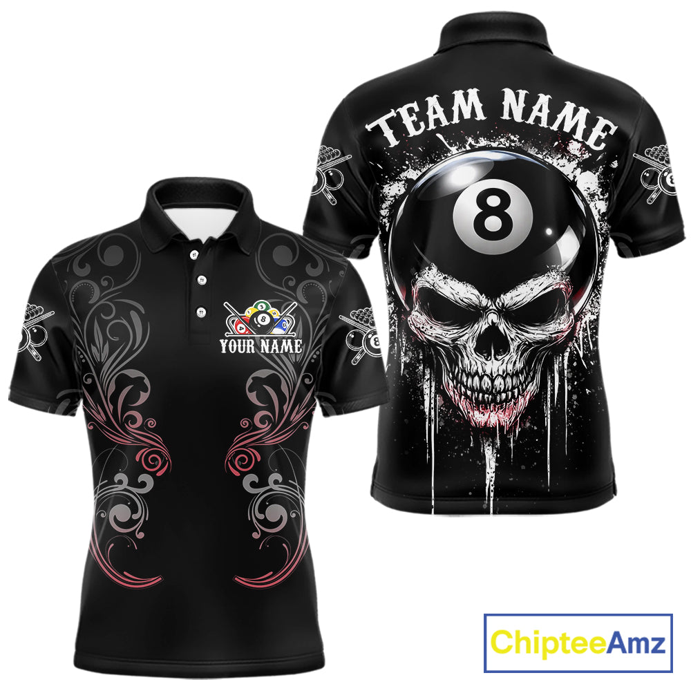 Grey Grunge Skull Billiard Shirts For Men Custom Pool 8 Ball Billiard League Jerseys NYN2291