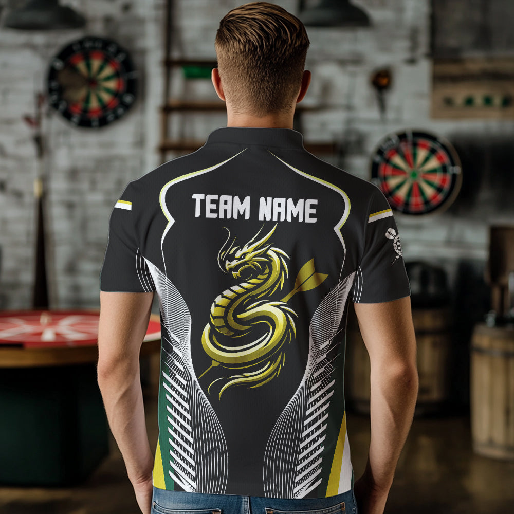 Custom Black And Yellow Dragon Darts Polo & 1/4 Zip Shirts For Men, Dart Team Jerseys NYN0034