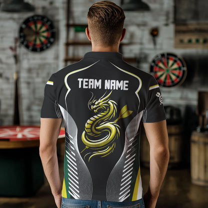 Custom Black And Yellow Dragon Darts Polo & 1/4 Zip Shirts For Men, Dart Team Jerseys NYN0034
