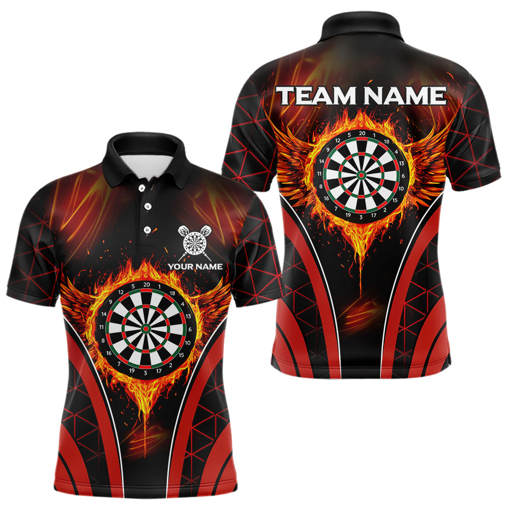Custom Black-Red Fire Flames Dartboard Dart Shirts For Men Dart Tournament Team Jerseys NYN0038