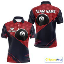 Load image into Gallery viewer, Red Splash 8 Ball Billiard Polo Shirt For Men, Custom Splatter Pool Jersey, Personalized Pool League Team Apparel, Tournament Clothing