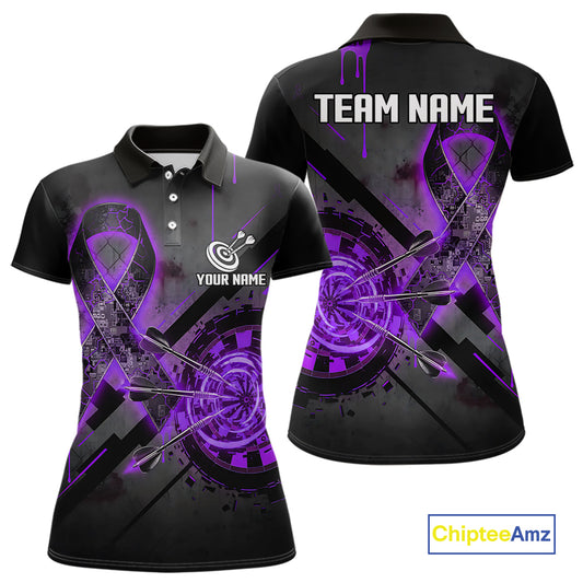 Lightning Purple Ribbon Dartboard Custom Lightning Dartboard Darts Polo Shirt For Women NYN1804
