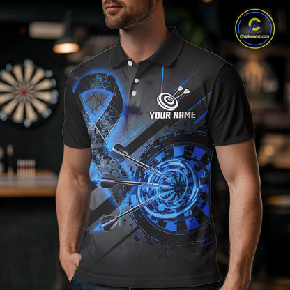 Lightning Blue Ribbon Dartboard Custom Prostate Cancer Awareness Darts Polo Shirt For Men NYN1806