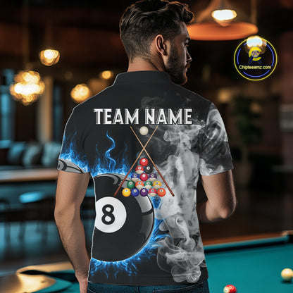 Grey Smokes Billiard Balls Shirts For Men Custom Blue Flames Ball 8 Billiard Team Jerseys NYN2303