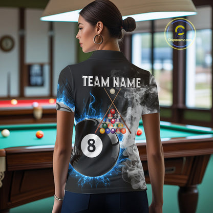 Grey Smokes Billiard Balls Shirts For Women Custom Blue Flames Ball 8 Billiard Team Jerseys NYN2303