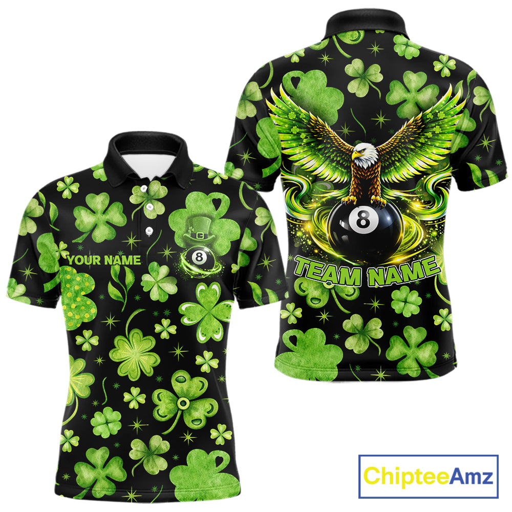 Eagle Shamrock Green St Patrick's Day Men Billiard Shirts Personalized Pool 8 Balls Billiard Attire NYN2740